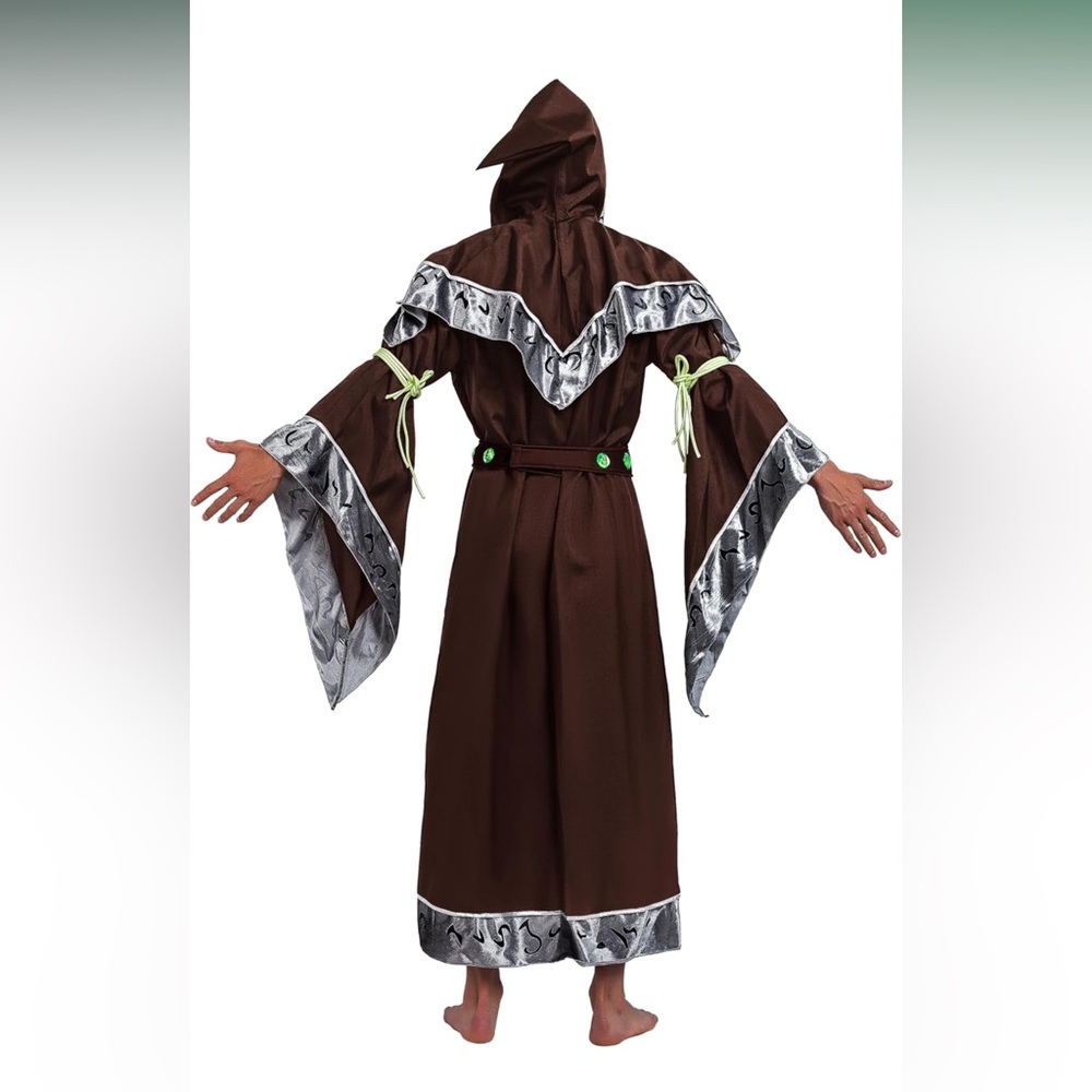NWT Spooktacular Wizard Costume Adult Men, Medieval CostumE W/Hooded Cloak, Sz M - Picture 4 of 6